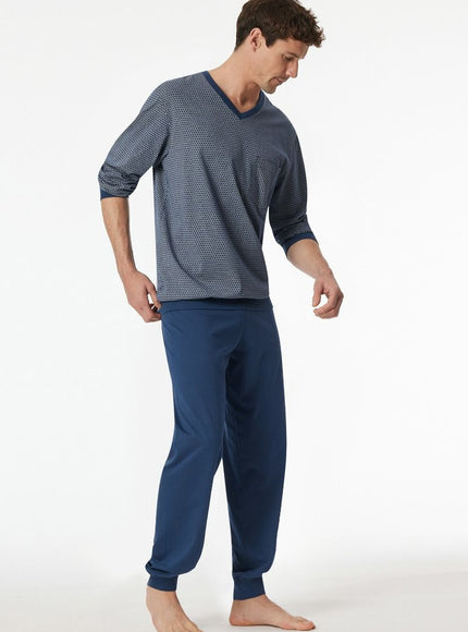 Schiesser Heren Pyjama 182194 800 blau – op model