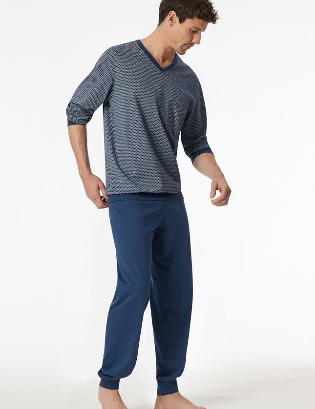 Schiesser Heren Pyjama 182194 800 blau – op model
