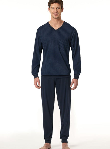 Schiesser Heren Pyjama 182194 804 Nachtblau – op model
