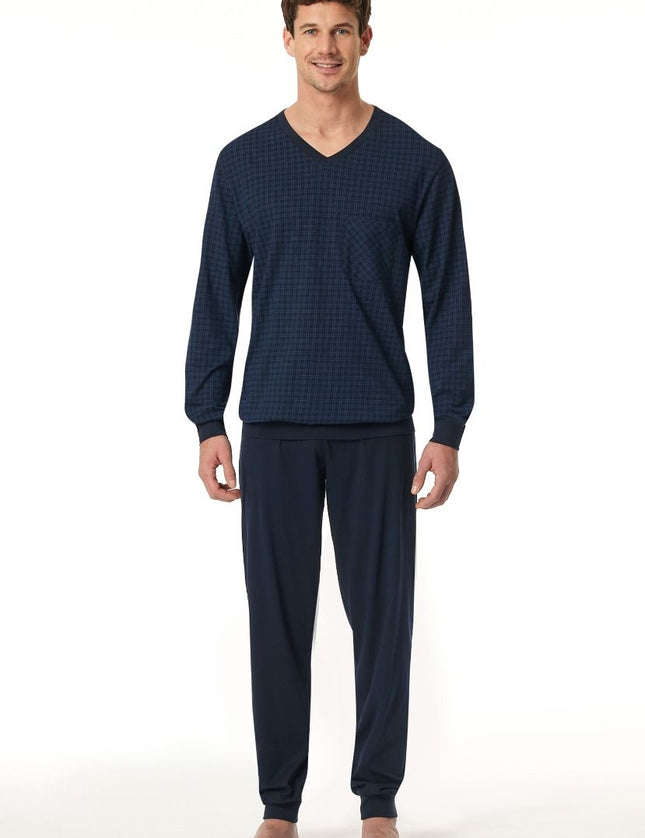 Schiesser Heren Pyjama 182194 804 Nachtblau – op model