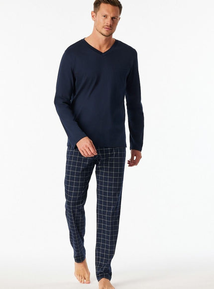 Schiesser Heren pyjama 183174 804 Nachtblau – op model