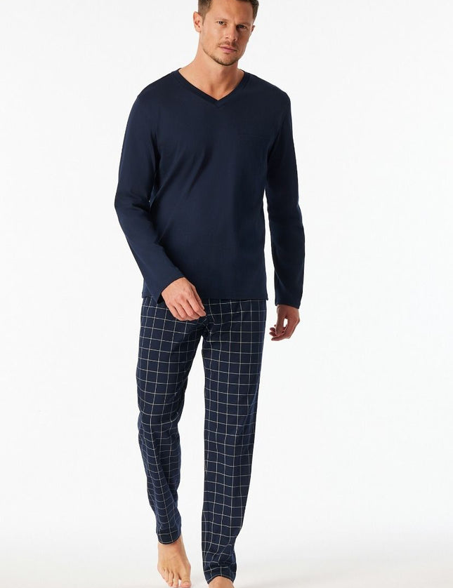 Schiesser Heren pyjama 183174 804 Nachtblau – op model
