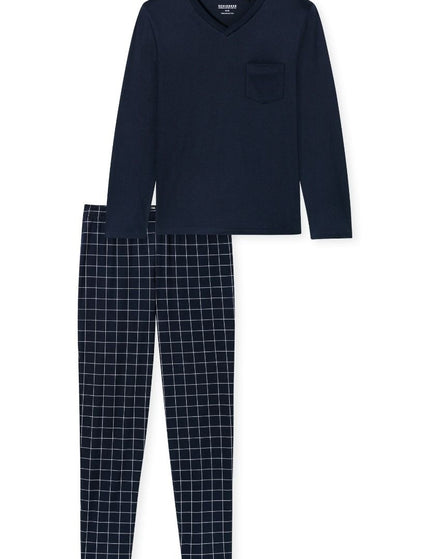 Schiesser Heren pyjama 183174 804 Nachtblau – voorkant