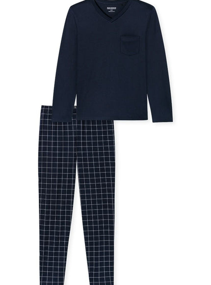 Schiesser Heren pyjama 183174 804 Nachtblau – voorkant