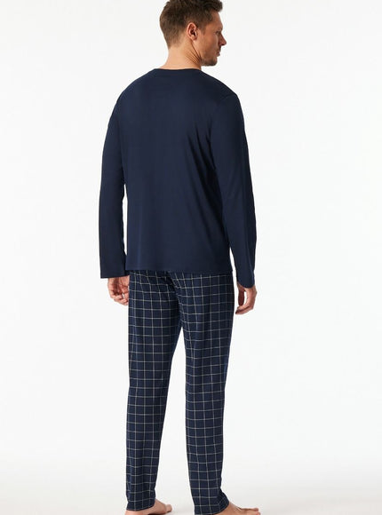 Schiesser Heren pyjama 183174 804 Nachtblau – op model