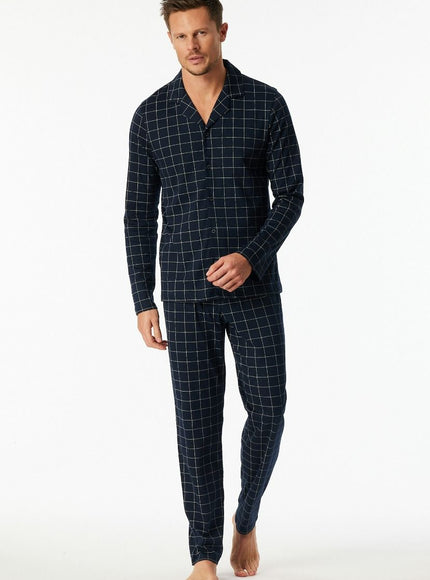 Schiesser Heren Pyjama 183176 804 Nachtblau – op model