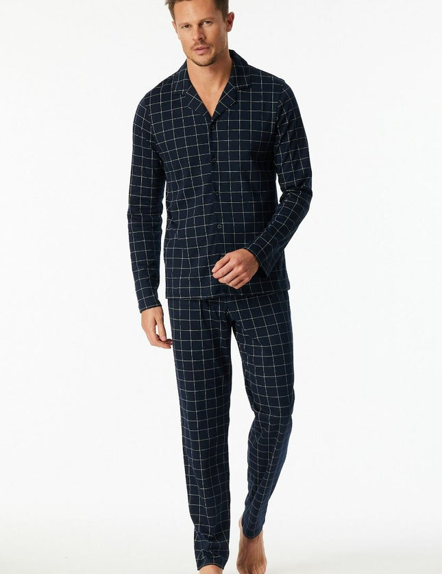 Schiesser Heren Pyjama 183176 804 Nachtblau – op model