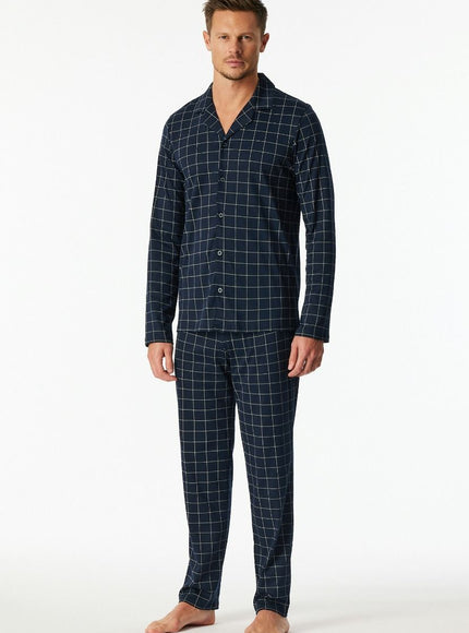 Schiesser Heren Pyjama 183176 804 Nachtblau – op model