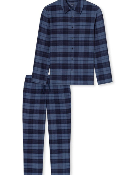 Schiesser heren Pyjama Flanel geruit 183846 843 faded denim
