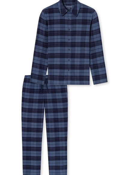 Schiesser heren Pyjama Flanel geruit 183846 843 faded denim