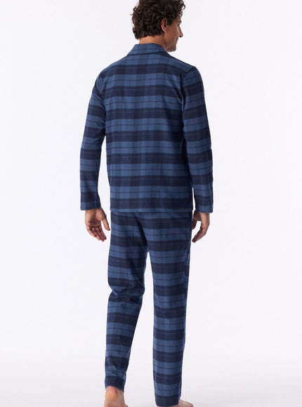 Schiesser heren Pyjama Flanel geruit 183846 843 faded denim