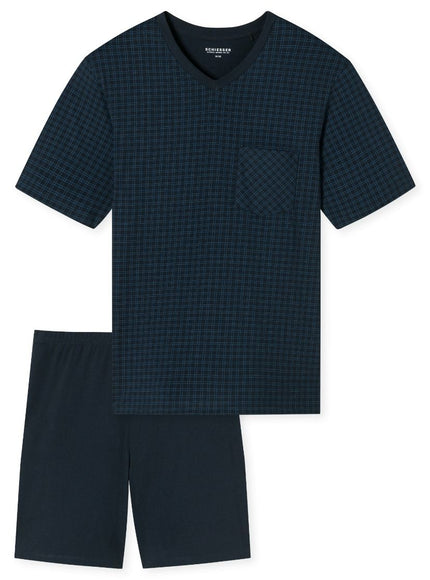 Schiesser heren shortama 182193 804 Nachtblau – voorkant
