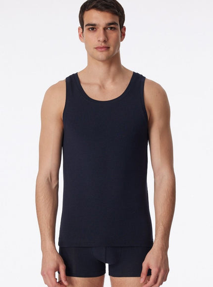 Schiesser Long Life Soft Singlet 155629 – Blauwzwart, op model