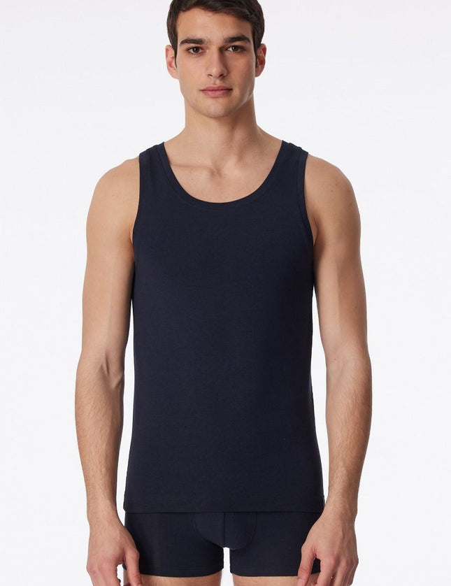 Schiesser Long Life Soft Singlet 155629 – Blauwzwart, op model