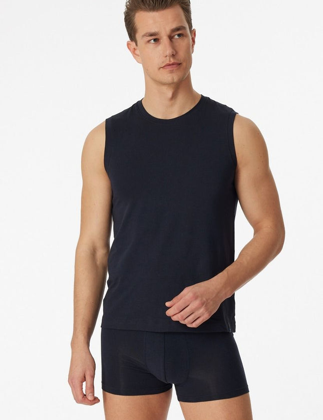 Schiesser long life soft tank top 164104 – Blauwzwart, op model
