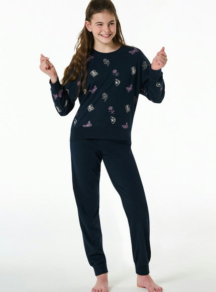 Schiesser Meisjes Pyjama 181981 804 Nachtblau – op model