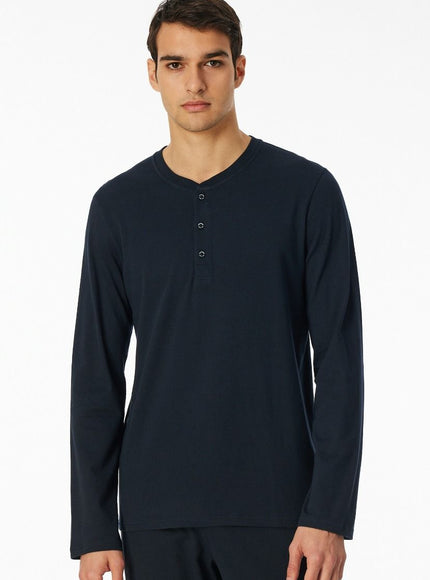 Schiesser Mix En Relax T-shirt l. mouw 182517 804 Nachtblau – op model