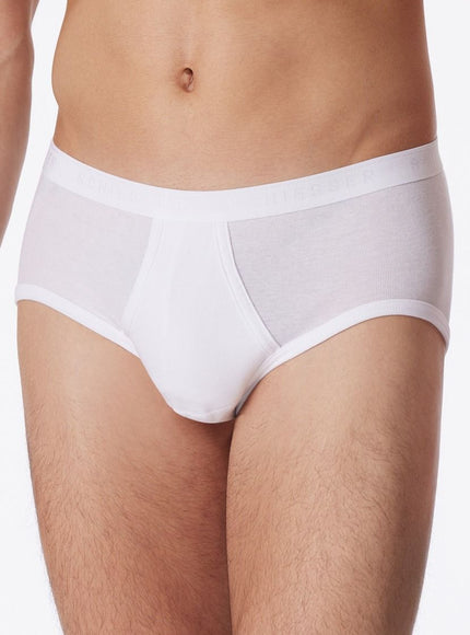 Schiesser Original feinripp sportslip met sluiting 005128 – wit, op model