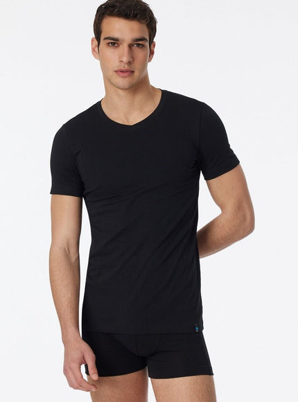 Schiesser T-Shirt 1/2 Long Life Cotton 172468 – schwarz, op model