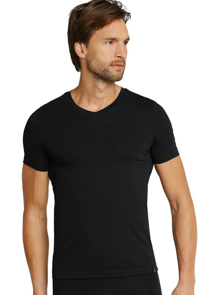 Schiesser T-shirt long life cotton basic 145140 – Zwart, op model