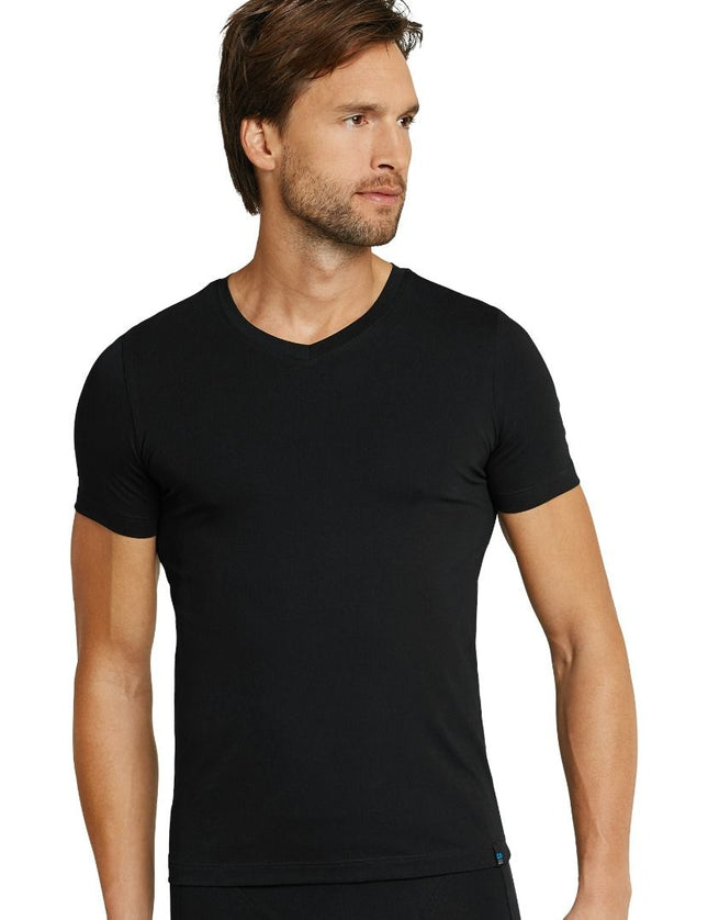 Schiesser T-shirt long life cotton basic 145140 – Zwart, op model