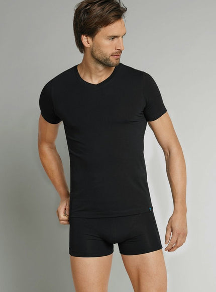 Schiesser T-shirt long life cotton basic 145140 – Zwart, op model