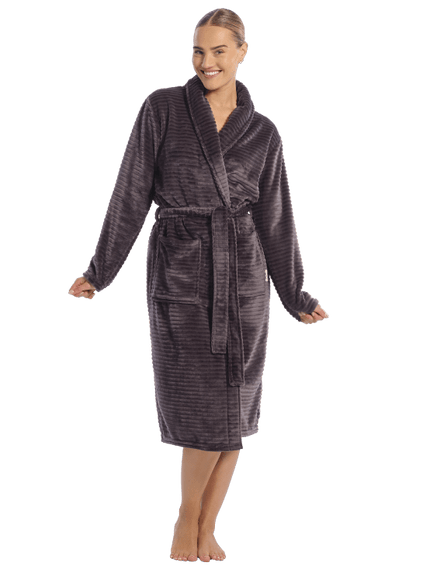 Ten Cate Dames badjas 60529 6178 dark grey stripe – op model