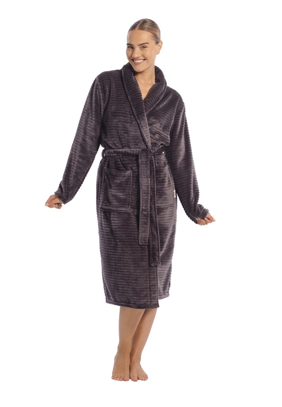 Ten Cate Dames badjas 60529 6178 dark grey stripe – op model