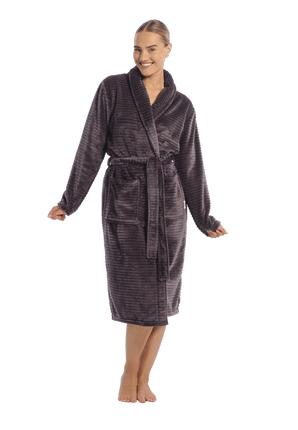 Ten Cate Dames badjas 60529 6178 dark grey stripe – op model