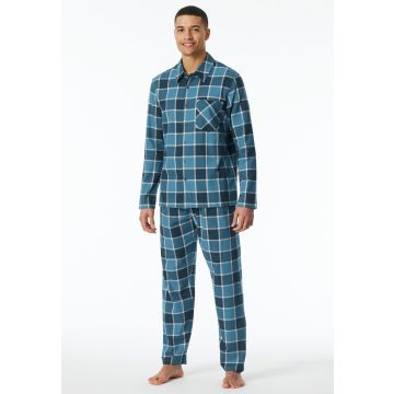 Schiesser heren doorknoop Pyjama 182029 816 Jeansblau